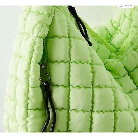 FP Movement Quilted Carryall Bag Lime Green Puffy Hobo Shoulder Bag Free People - Picture 2 of 8